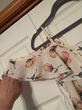 Umgee Cream Floral Romper with Coral Blooms